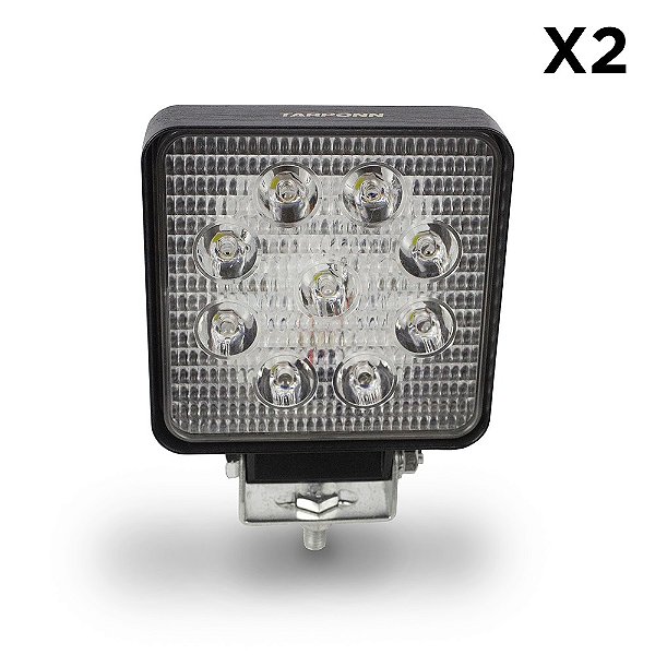 Par Farol Milha Off-road Quadrado 9 LEDs 12V/24V Caminhão