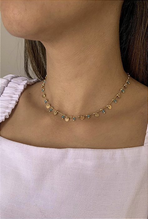 Colar Heloísa - choker medalhinhas banho ouro 18k