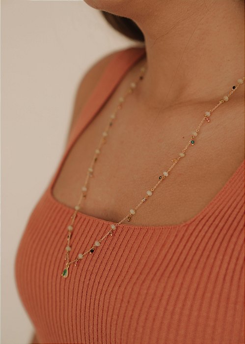 Colar Glória - pedras naturais oliva banho ouro 18k