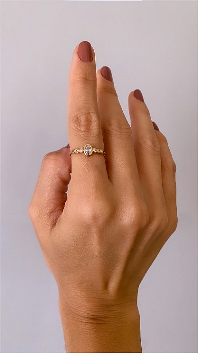 Anel Luna - solitário banho de ouro 18k