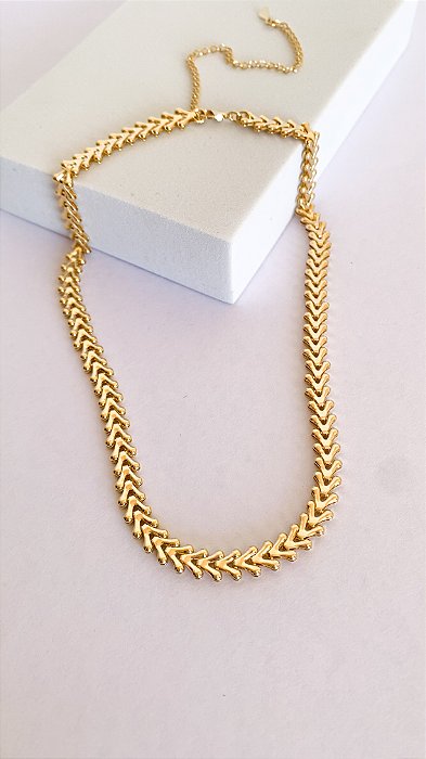 Colar Adele - malha dupla escamas Banho Ouro 18k