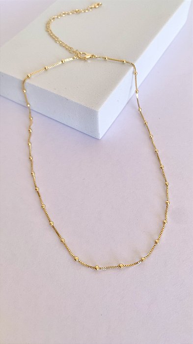 Colar Zara - veneziana com mini bolinhas Banho Ouro 18k