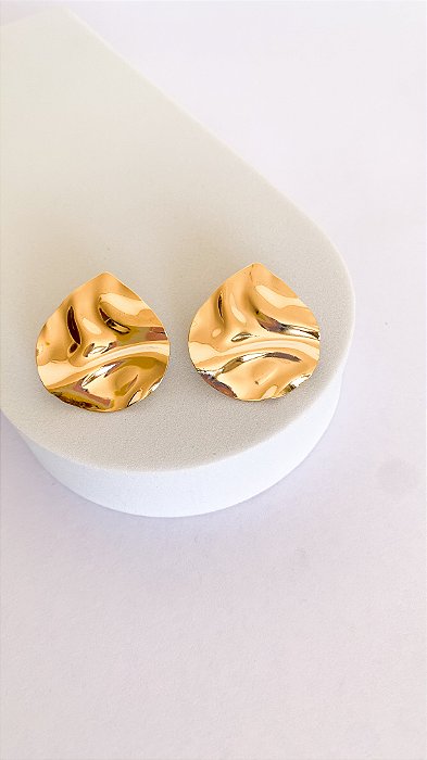 Brinco Karina - gota orgânica Banho Ouro 18k