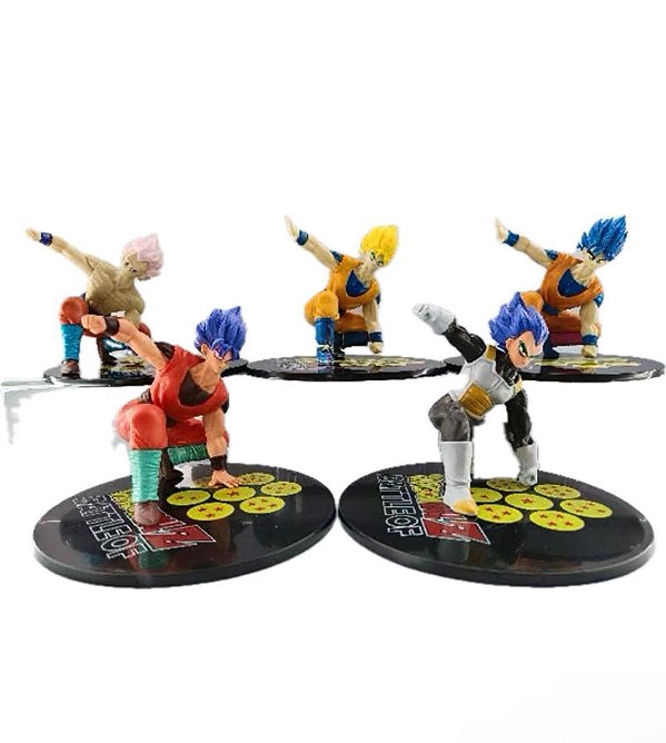Kit dragon ball c/5 bonecos de pvc 10cm bonecos 13cm a base