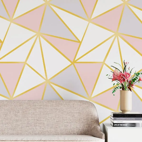 Papel de Parede Adesivo 5m X 45cm - Triangulos Dourados