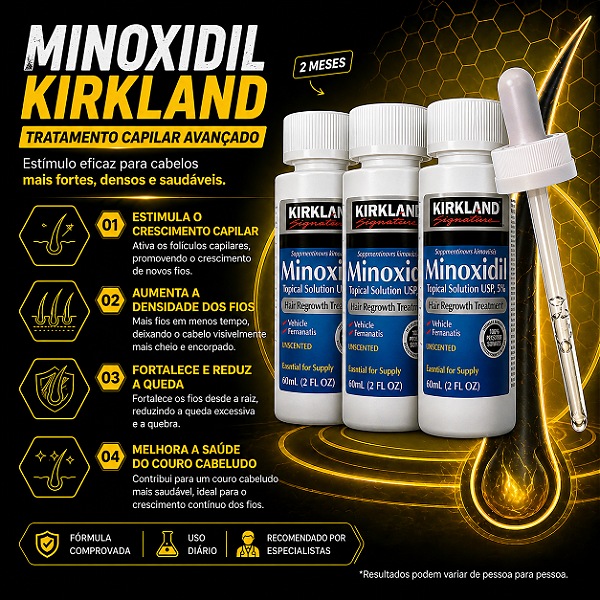 3 MINOXIDIL KIRKLAND 5% COM APLICADOR ORIGINAL