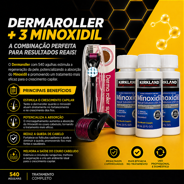 3 MINOXIDIL KIRKLAND 5% + DERMAROLLER SYSTEM 0.50MM