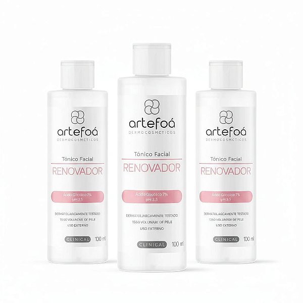KIT 3 TÔNICOS FACIAL RENOVADOR ÁC GLICÓLICO 7% 120ML ARTEFOÁ