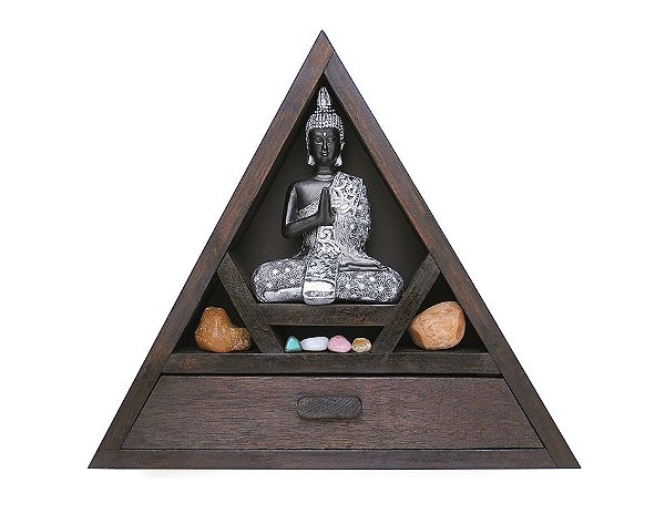 Altar Triangular p/ estátuas, pedras e cristais com gaveta para incenso ZA01