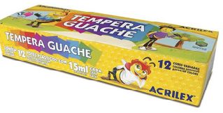 Tinta guache, 12 cores - Acrilex