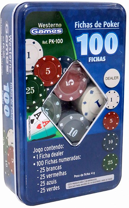 Fichas de poker profissional, 100 fichas - Western Games