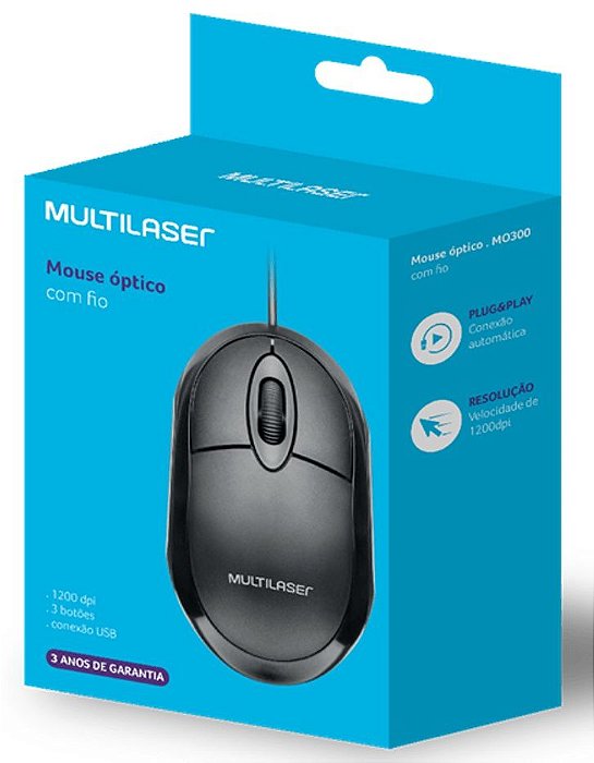 Mouse Mo300, preto, USB com fio - Multilaser