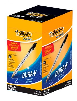 Caneta esferográfica, cristal dura +, preta, 50 un – BIC
