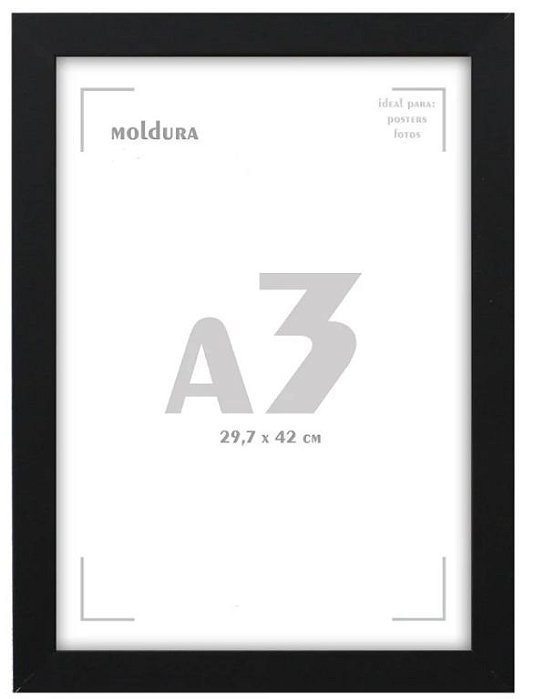 Moldura quadro A3 30x42 cm, com acetato, preto