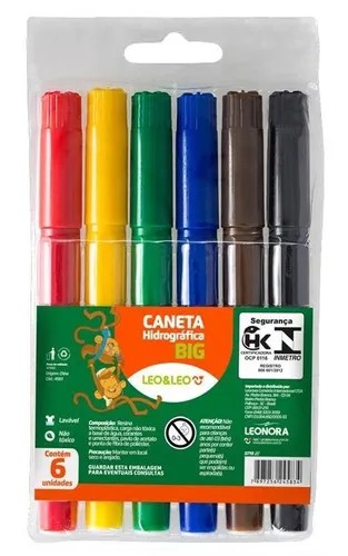 Caneta hidrográfica big, 6 cores - Leo & Leo