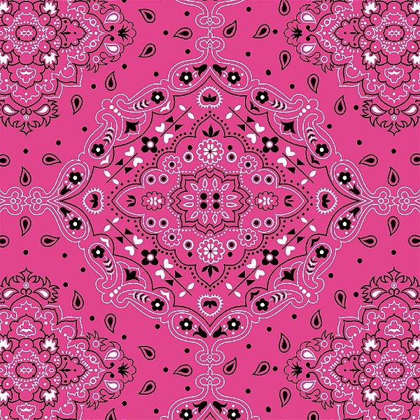 Tecido Tricoline Estampa Bandana Pink com Preto