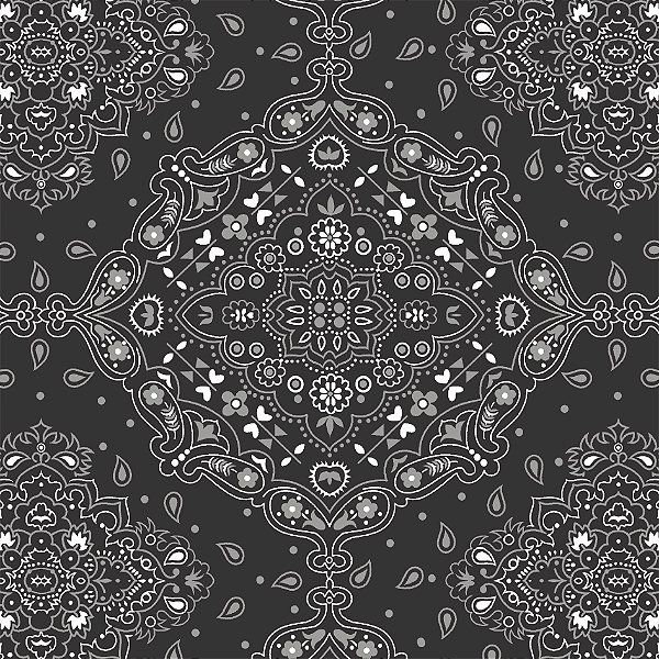 Tricoline 100% Algodão Bandana Preta com Branca