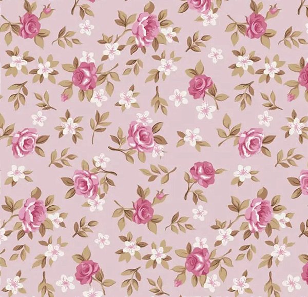 tecido Tricoline Floral Lucia Cor Rosa