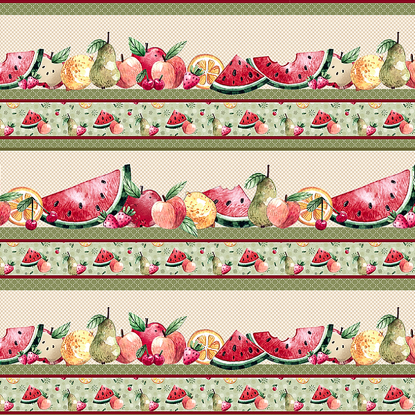 Tricoline Digital Fuxicos e Fricotes Barrado Frutas