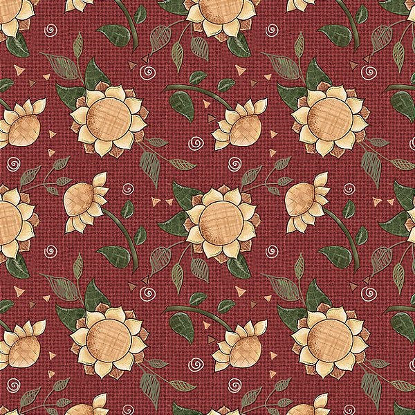 Tricoline Digital  Fuxicos e Fricotes Girassois Fundo Vinho