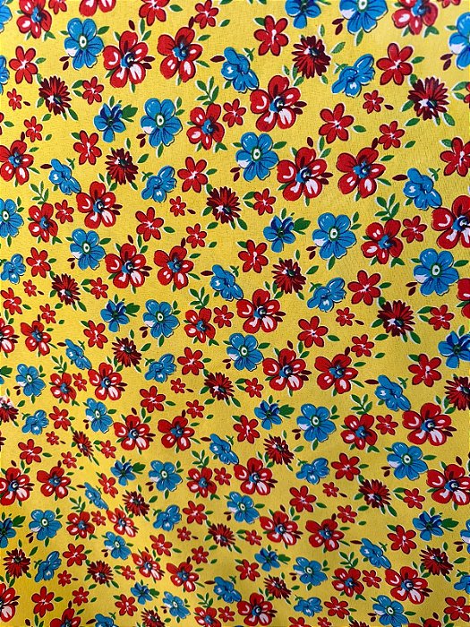 Tecido Chita Estampada Floral Amarelo 1 Metro