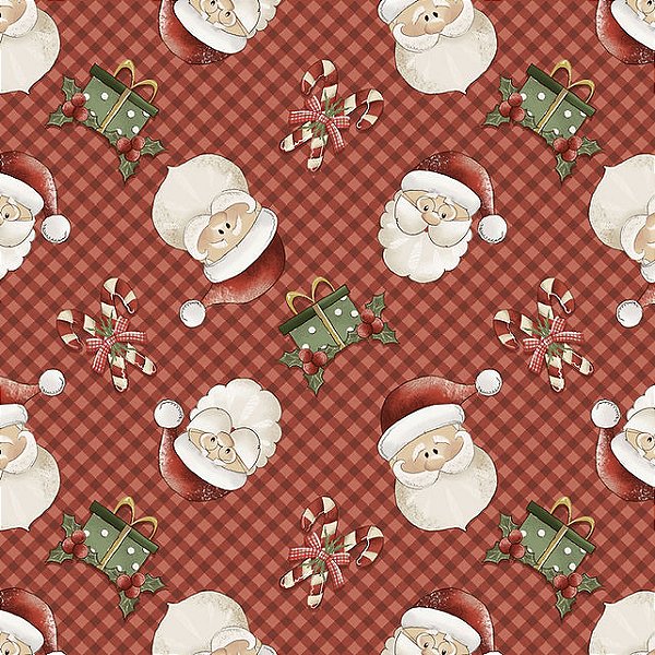 Tricoline Digital Fuxicos e Fricotes Natal Mini Rosto Noel Fundo Vermelho