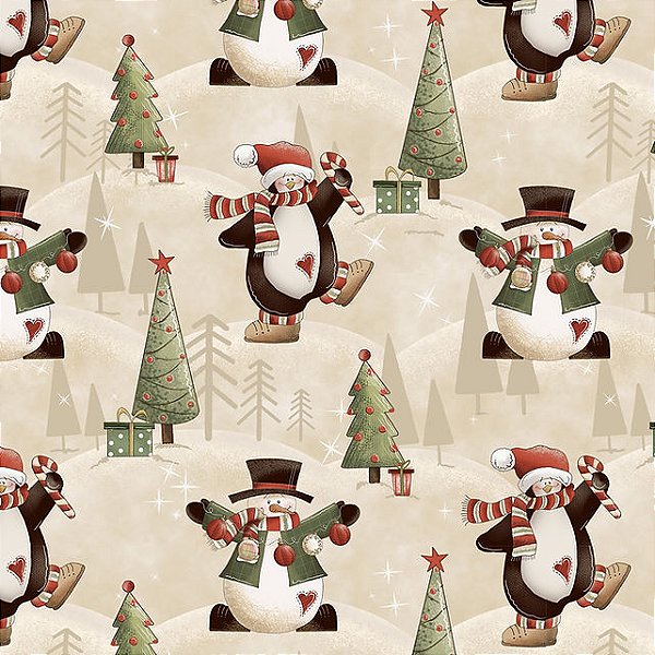 Tricoline Digital Fuxicos e Fricotes Natal Pinguim e Boneco de Neve