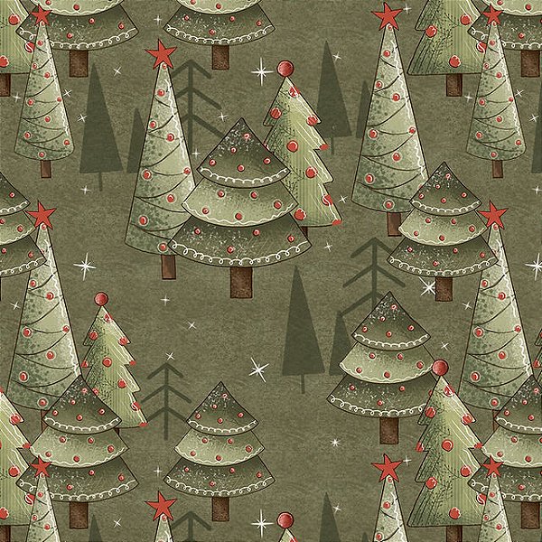 Tricoline Digital Fuxicos e Fricotes Natal Arvores Fundo Verde