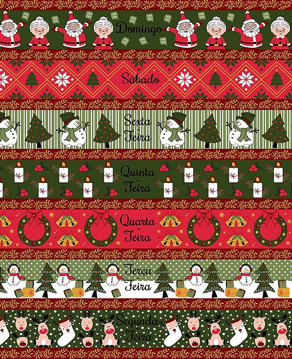 Tricoline Barrado Natal Semaninha 55cm x 1,50mt