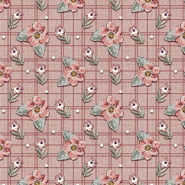 Tricoline Digital Fuxicos e Fricotes Floral Requinte Rose