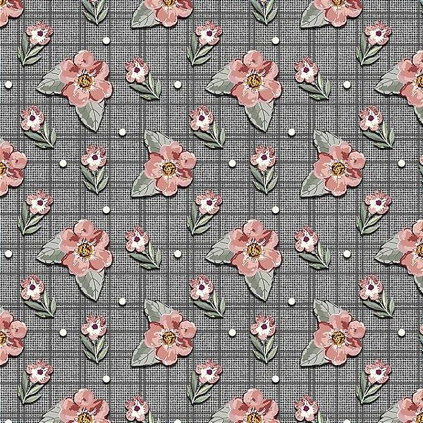 Tricoline Digital Fuxicos e Fricotes Floral Requinte Jeans