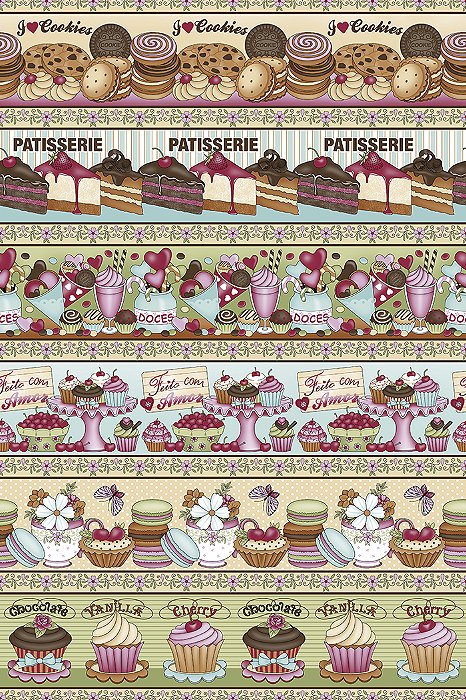Tecido Tricoline Barrado Digital Doces