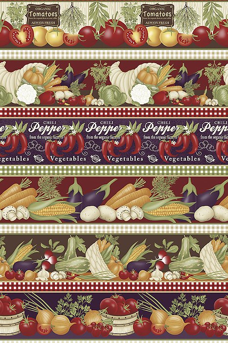 Tecido Tricoline Barrado Digital Legumes