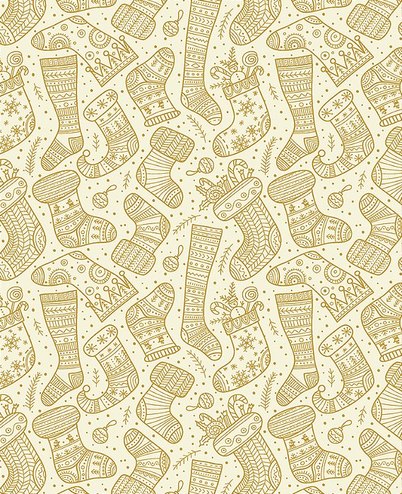 Tecido Tricoline Natal Fundo Bege e Dourado Botas Noel