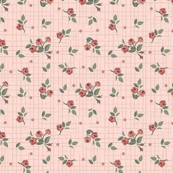 Tecido Tricoline Floral Mini Salmão