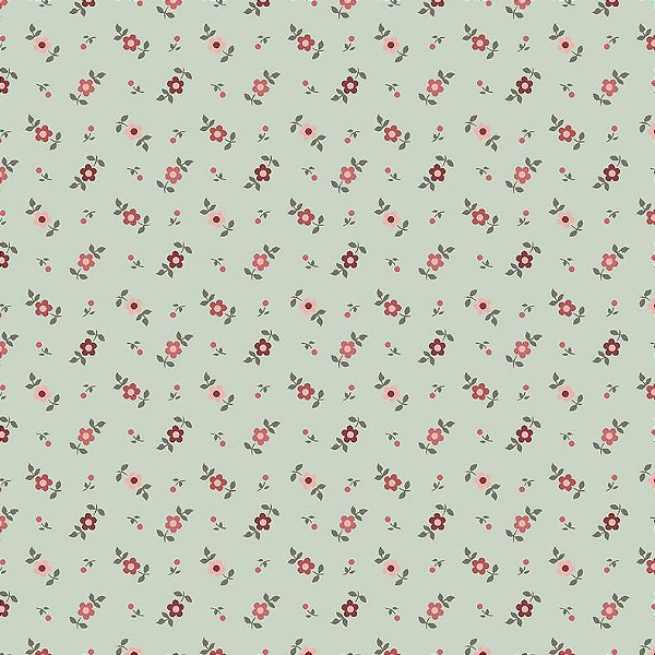 Tecido Tricoline Mini Floral Menta