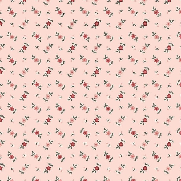 Tecido Tricoline Mini Floral Salmão