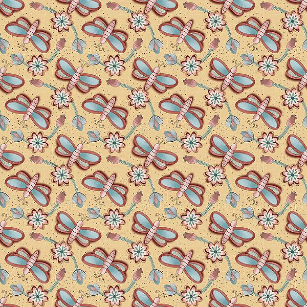 Tecido Tricoline Digital Libelulas Creme