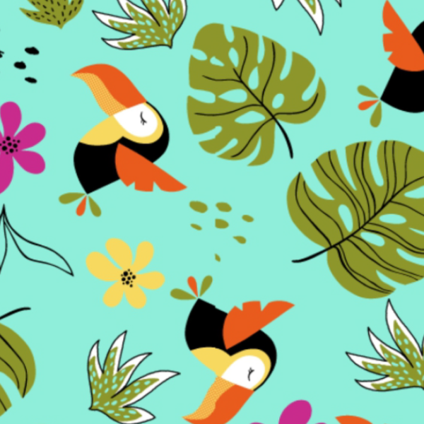 Tecido Tricoline Mista Tucano e Flores 1Metro X 1,50Largura