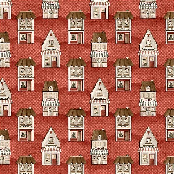 Tricoline Digital Fuxicos e Fricotes Mini Casinhas Natal Fundo Vermelho