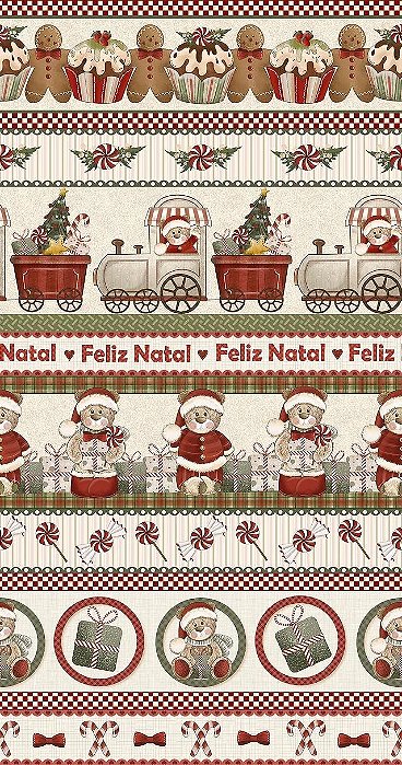 Tricoline Digital Fuxicos e Fricotes Barrado Ursos de Natal