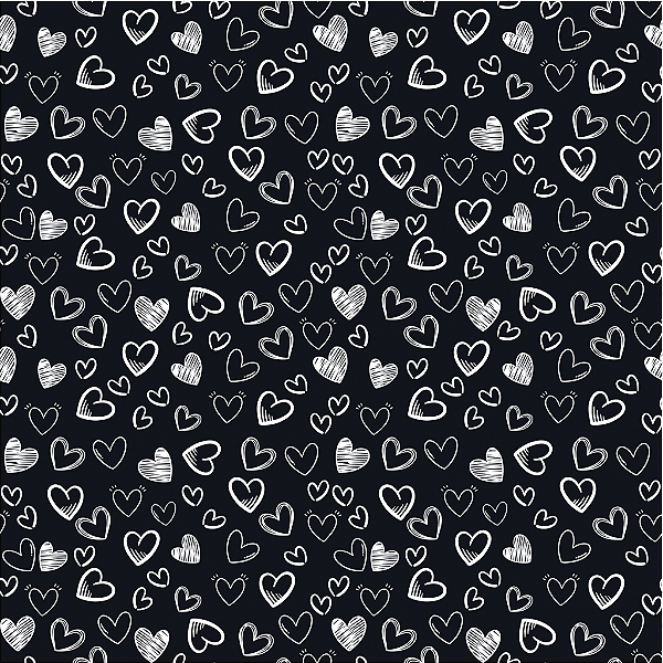 Tecido Tricoline Coração Fundo Preto 50cm X 150Largura