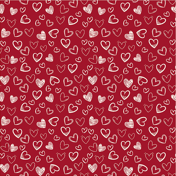 Tecido Tricoline Coração Fundo Vermelho 50cm X 1,50 Largura