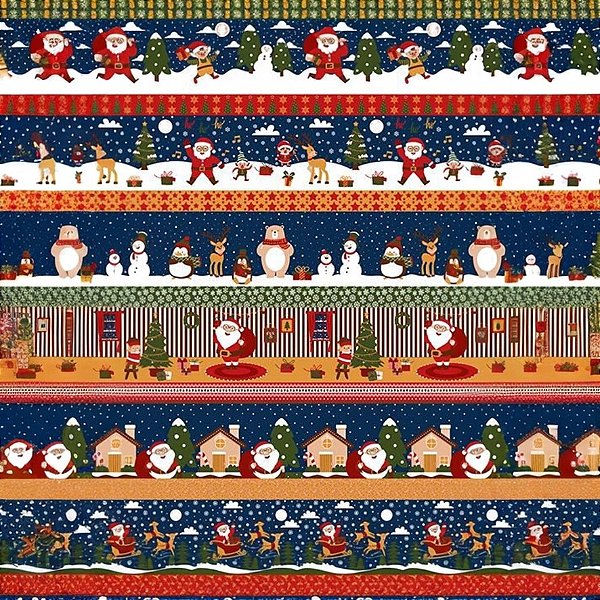 Tricoline Digital Barrado Papai Noel 55cm X 1.50 Largura