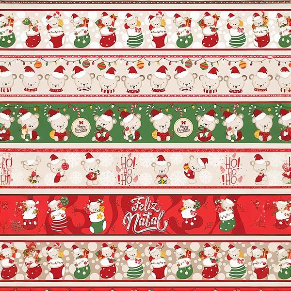 Tricoline Barrado Digital Natal Ursos Natalinos 55cm X 1.50 Largura