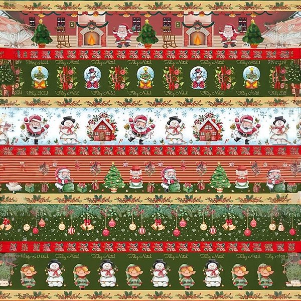 Tricoline Barrado Digital Natal Duendes 55cm X 1.50 Largura