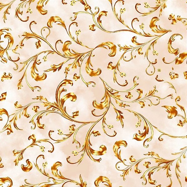 Tecido Tricoline Digital Natal Arabescos Dourados