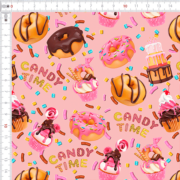 Tecido Tricoline Estampado Donuts E Doces 50cm X 1,50Largura