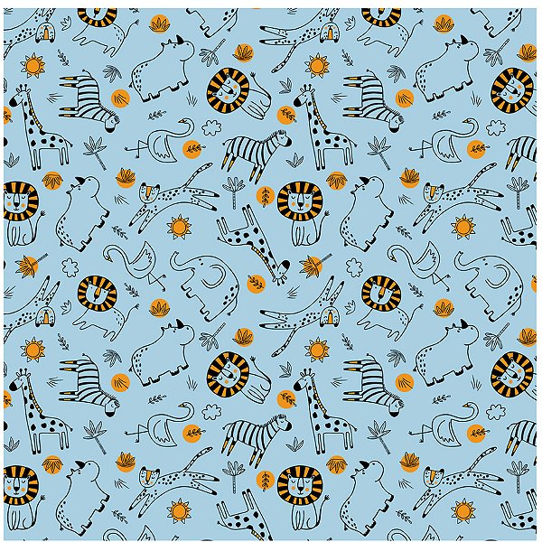 Tecido Tricoline Safari Fundo Azul 50cm X 1.50Largura