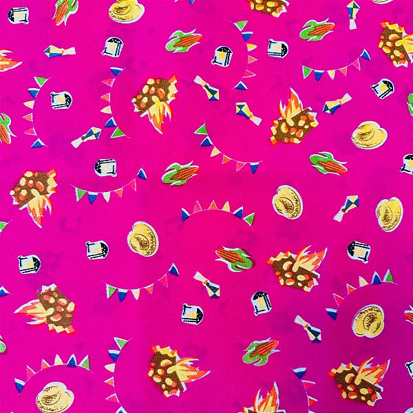 Tecido Chita Estampada Junina Pink 1 Metro